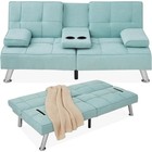 Convertible Futon Sofa Bed W  Adjustable Backrest   Cupholders Small Spaces New