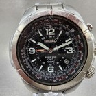 Seiko Kinetic Gmt Watch Men 46mm Black Dial Silver Tone Date 5m65-0ac0 New Cap