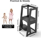 Height Adjustable Wooden Kitchen Step Stool For Kids And Toddlers  Black