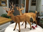 2 Vintage Buck Brown Deer Christmas Decorations Reindeer Figurines 9    Flocked