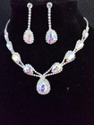 Ab Iridescent Crystal Choker Rhinestone Necklace Earring Set Bridal Prom Pageant