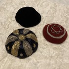 Vintage Kippah yarmulke Lot X3 Judaica Skull Caps   Velvet  Embroidered  Knitted