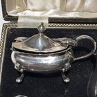 Epnsai England Silverplate Boxed Condiment Set Blue Glass Salt  Pepper  2 Spoons