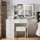 White Vanity Dressing Table Stool Set W  Sliding Mirror   6 Drawers Makeup Desk