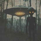 Vintage Ufo Alien Forest Wall Art  Cryptid Halloween Decor  Sci-fi Nature Poster