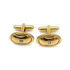 Vintage Oval Gold Tone Cufflinks Diamond Tux Shirt Dress Suit French Cuff Unisex