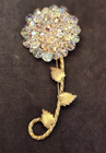 Crystal Ab Flower Brooch Pin Extra Large Extra Nice W  Stem   Leaves