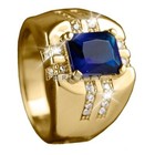 Blue Sapphire Emerald Cut With 925 Sterling Silver Gold Plated Ring For Men  16