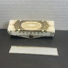 Vintage Italian Lipstick Case Holder Mirror White Black Gold Made In Italy