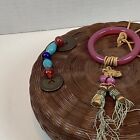 Antique 7  Wicker Round Sewing Basket W Lid   Thread