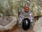 Silver Sheen Obsidian  Carnelian Gemstones 925 Metaphysical Jewelry Amulet