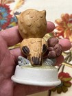 Vintage Napco Ceramic Owl With Squirrel Woodland Nature Figurine Trinket