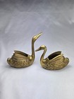 Pair Of Brass Vintage Swans  Rare Decorative Birds Decor 4    X 4    Small