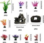 15pc Fish Tank Decorations Plants Cave Barrel Coral Aquarium Decor Set