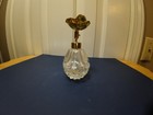 Vintage Clear Ribbed Glass Perfume Bottle W  Blue Rose Stopper