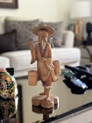 Vintage Antique Hand Carved Wooden Chinese Man Figurine Statue Collectible