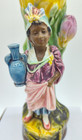 Antique Majolica Barbotine Figural Boy Tulip 7 5  Spill Vase Late 19th Century