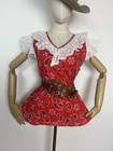 Deadstock 70s 70   s Vintage Red Western Bandana Paisley Print Eyelet Ruffle Top L