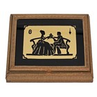 Vintage Silhouette Jewelry Box Wood Glass Top Love Scene Keepsake Victorian