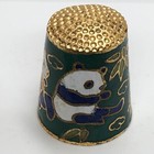 Vtg Cloisonne Enamel   Brass Thimble W  Panda Bears   Bamboo