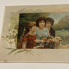 Vintage Victorian Trade Card Easter Greeting Lion Coffee Woolson Spice Co 