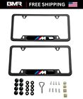 Bmw M License Plate Frame  black Aluminum  - 2 Pc Set With Full Hardware