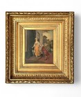 Antique Painting  Gallant Scene At The Doorstep  Signed And Dated  French