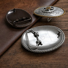 Bronco Rider Star Belt Buckle Antique Copper Tone Floral Engraved Rope Edge Oval