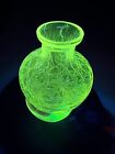 Vintage Crackle Glass Vase With Applied Blue Swirl