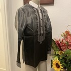 Embroidered Filipino Barong Tagalog Xl Black Organza Satin Tunic With Gray Trim
