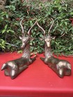 Pair Large Brass Stags Or Deer Reclining Figures Hollywood Regency 12    By 11  