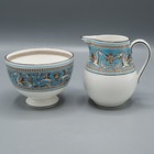 Wedgwood Florentine Turquoise Blue Sugar Bowl   Creamer - Free Usa Shipping