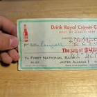 Vintage Royal Crown Cola Nehi Bottling Jasper Alabama Cancelled Check 1951 Bank