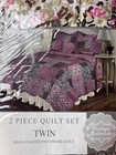 Vintage Collection 2 Piece Patchwork Twin Quilt Set Pink Reversible Floral New