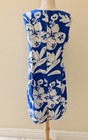 1960s Vintage Shift Mod Dress Floral Cobalt Blue And White  M