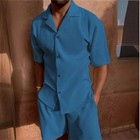 Corduroy Casual Polo Collar Sports Men s Solid Color T-shirt Shorts Set