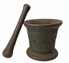 Antique Ornate Cast Iron Mortar   Pestle  Set  Heavy 17 Lbs  6  High