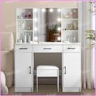 Makeup Table Set With 10 Led Lighted Mirror And Stool White Vanity Desk Drawers