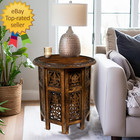 Solid Wood Accent End Table Hand Carved Vintage Boho Folding Side Table 