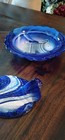 Mosser Hen On Nest 6 5  Cobalt Blue And White Marble Slag Glass Swirl