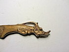 Vintage Solid Brass Dragon Head Letter Opener W  Finger Ring Handle
