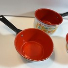 Vintage Small Mini Kids Toy Play Tin Orange   White Kitchen Pot And Pans