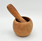 Vintage Mortar And Pestle Set Hand Turned Wood Rustic Primitive Small Handmade