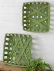New Primitive Farmhouse Antiqued Green Tobacco Baskets 2pcs Square Hanging Aged