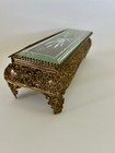 Antique  Ormolu  Filigree  Jewelry Casket  Jewelry Box  Beveled Etched Glass Lid