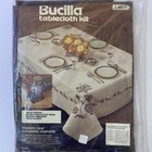 Vtg Bucilla Madeira Lace 58  Round Tablecloth Embroidery Kit  48579 Brown White