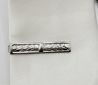 Vintage Crosshatch Reptile Or Geometric Pattern Silver Tone Tie Clip Clasp Bar