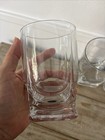 Set Of 4 Clear Double Old Fashioned Rocks Glasses Heavy Square Base Tumblers Vtg