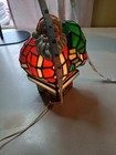Vintage  Stained Glass  Lamp Santa Going Down The Chimney With His Bag