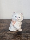 Homco Persian Kitten Cat Figurine White With Peach Bow Collectible Figure  1428